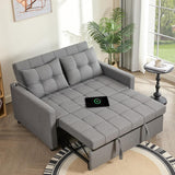 52" Sleeper Sofa with Pull-Out Bed, 3-in-1 Convertible Sofa Bed, Loveseat with Adjustable Backrest and Side Pocket, for Living Room Apartment, Linen, Dark Grey image 2