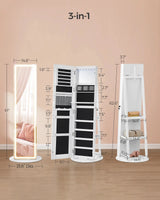 LED Mirror Jewelry Cabinet Standing Jewelry Armoire Organizer Box with Full-Length Mirror and Adjustable LED Lights White image 2