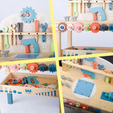 Children's tool table toys game workbench wooden tool table workshop workbench with tool set wooden construction workbench toys image 3