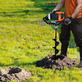 1450-watt gasoline engine electric drilling machine, equipped with 6-inch and 10-inch drill bits and 3 extension rods, suitable for drilling holes in fence posts of farmlands, gardens, and orchards. The color is orange and black. image 2