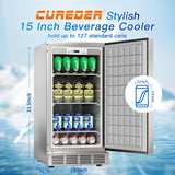 15 Inch Outdoor Refrigerator, Weather Proof Stainless Steel Beverage Beer Cooler Under Counter Fridge, Indoor/Outdoor Refrigerator with 3 Shelves for Patio Kitchen and Commercial Use image 3