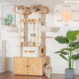 The Habori cat climbing frame with cat litter box storage box, a 76.8-inch wooden Menicos cat tower, equipped with a feeding station and a large platform, modern-style large cat apartment furniture, with a climbing column made of full Nisaal material image 3