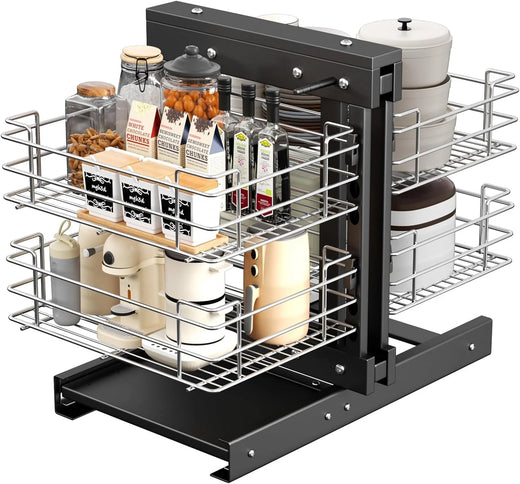 36" Blind Corner Pull Out Organizer,2 Tier 4 Shelf Kitchen Cabinet Organizer, Chrome Carbon Steel Storage Basket, Left Open & Right Open Compatible,for Blind Corner Kitchen or Bathroom Cabinet