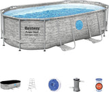 The robust steel swimming pool "Horizon Series II" - a 14 feet x 8 feet 2 inches x 39.5 inches outdoor above-ground pool package, equipped with a 530 liter/minute filtration pump, ladder and pool cover. image 2