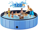 Foldable Dog Swimming Pool, 120"x20" Oversize Collapsable Hard Plastic Potable Bathing Tub for Pet Dog Kiddie Pool Indoor and Outdoor Leakproof PVC Play Pool for Large Dogs Pets Puppy Kids Blue image 2