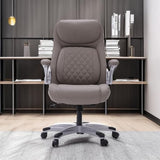 Ergonomic elastic polyurethane leather office chair, high-back modern executive office chair, equipped with 5 adjustable lumbar support cushions, tilting function, and reversible armrests. It is a comfortable home office computer desk chair, in black image 2