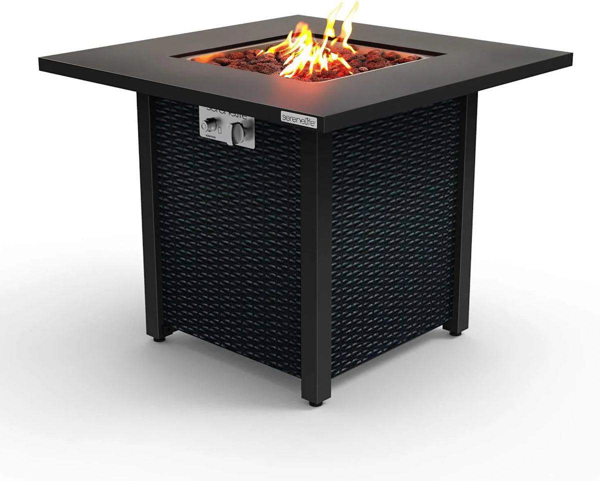 Propane fire pit table, 40,000 watt outdoor square gas fire pit, with lid, weather-resistant metal material, adjustable flame, rock melting set, highly suitable for use on decks, backyards and platforms (30 inches × 30 inches × 11 inches)