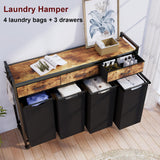 Two Laundry Hamper, Rolling Laundry Sorter with Wheels, 4 × 14.5 Gal (55 L), Pull-Out and Removable Laundry Bags, for Laundry Room, Rustic Brown image 4