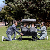 Luxurious 4-seater children's stroller - A high-end 4-seater children's stroller specially designed for 4 children, equipped with convertible seats, adjustable push-pull handles, detachable sunshade, and flat folding device. The color is grey. image 3