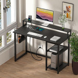 47 inch Computer Desk with Power Outlets, Small Home Office Desk with Ergonomic Monitor Stand, Reversible Gaming Desk, Modern Study Desk, Laptop Desk, White image 3