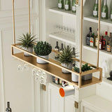 Wall Mounted Wine Rack for Bars & Restaurants Gold Metal Hanging Storage for Wine Bottles & Stem Glasses Perfect for Dining Room & Kitchen Decor Space Saving Design