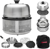 Stainless steel non-smoking portable tabletop charcoal grill with a frying pan, an outdoor barbecue grill with 10 functions, suitable for camping, boats and RVs, is the perfect combination for an outdoor kitchen (fully equipped)
