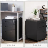 3 Drawer Vertical Filing Cabinet with Lock and Wheels, Under Desk Mobile File Cabinet for Legal, A4, Letter Size, Steel Frame for Home Office, Black image 3
