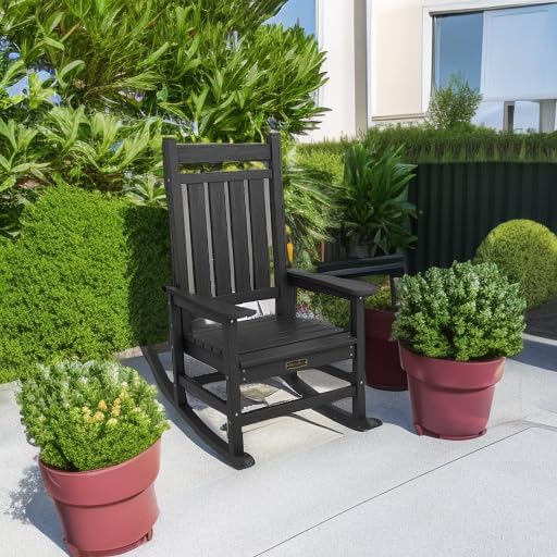 Outdoor Rocking Chair, HDPE Rocking Chair for Adults, All Weather Porch Rockers for Lawn Garden, White
