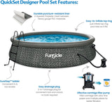 12 Foot by 36 Inch Quickset Round Inflatable Ring Top Outdoor Above Ground Swimming Pool Set with Pump and Cartridge Filter, Dark Herringbone image 3