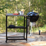 Outdoor barbecue food truck, 32" x 32" stainless steel pizza oven table, mobile barbecue kitchen food preparation cart with double-tiered shelves, suitable for garden patios image 4