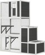 62.6-inch wooden outdoor cat house, large cat cage room, equipped with 7 platforms, 2 rest boxes and a rainproof roof, suitable for multiple pets to use. Step-in cat apartment shelter, white model image 4