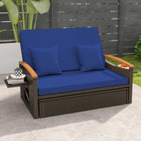 Moccha Outdoor Wicker Daybed, Patio Rattan Loveseat Sofa w/ 4-Level Adjustable Backrest, Folding Panels, Storage Ottoman & Cushions, Lounge Furniture Set for Poolside Backyard Porch (Beige) image 3