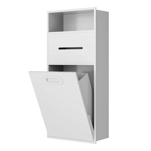 6.2 Gallon Bathroom Trash Can Tilt Out Trash Bin Cabinet, Hidden Trash Can Cabinet Recessed Wall Mounted Stainless Steel with Toilet Paper Holder for Bathroom/Bedroom/Office/Kitchen, Black