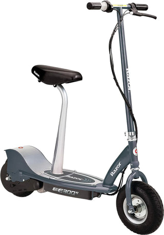 An electric scooter suitable for children over 13 years old - 9-inch inflatable tires, detachable seat, maximum speed of 15 miles per hour, maximum riding time of up to 40 minutes, suitable for users weighing no more than 220 pounds.