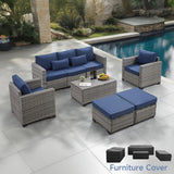 6 Pieces Outdoor Patio Furniture Sets with Furniture Cover, PE Rattan Wicker Patio Conversation Set with Tea Table (Peacock Blue, Rattan Storage Table) image 3
