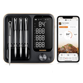 True wireless meat thermometer, equipped with 4 probes, Bluetooth meat thermometer, with backlit LCD display, Wi-Fi-enabled smart food thermometer, rechargeable, suitable for barbecue grills, charcoal grills, ovens, and rotating barbecue racks.