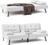 Futon Sofa Bed Convertible Folding Futon Set Modern Recliner Lounge for Small Room & Living Room with 2 Cup Holders, Removable Armrests (Artificial Leather, Black) image 3