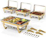 4 Pack Stainless Steel Chafing Dishes for Buffet, 9 QT Capacity 7 Pans Food Warmers for Parties, Weddings, Events Hosting, Family Gatherings, Full Set Catering Server with Serving Utensils Accessories