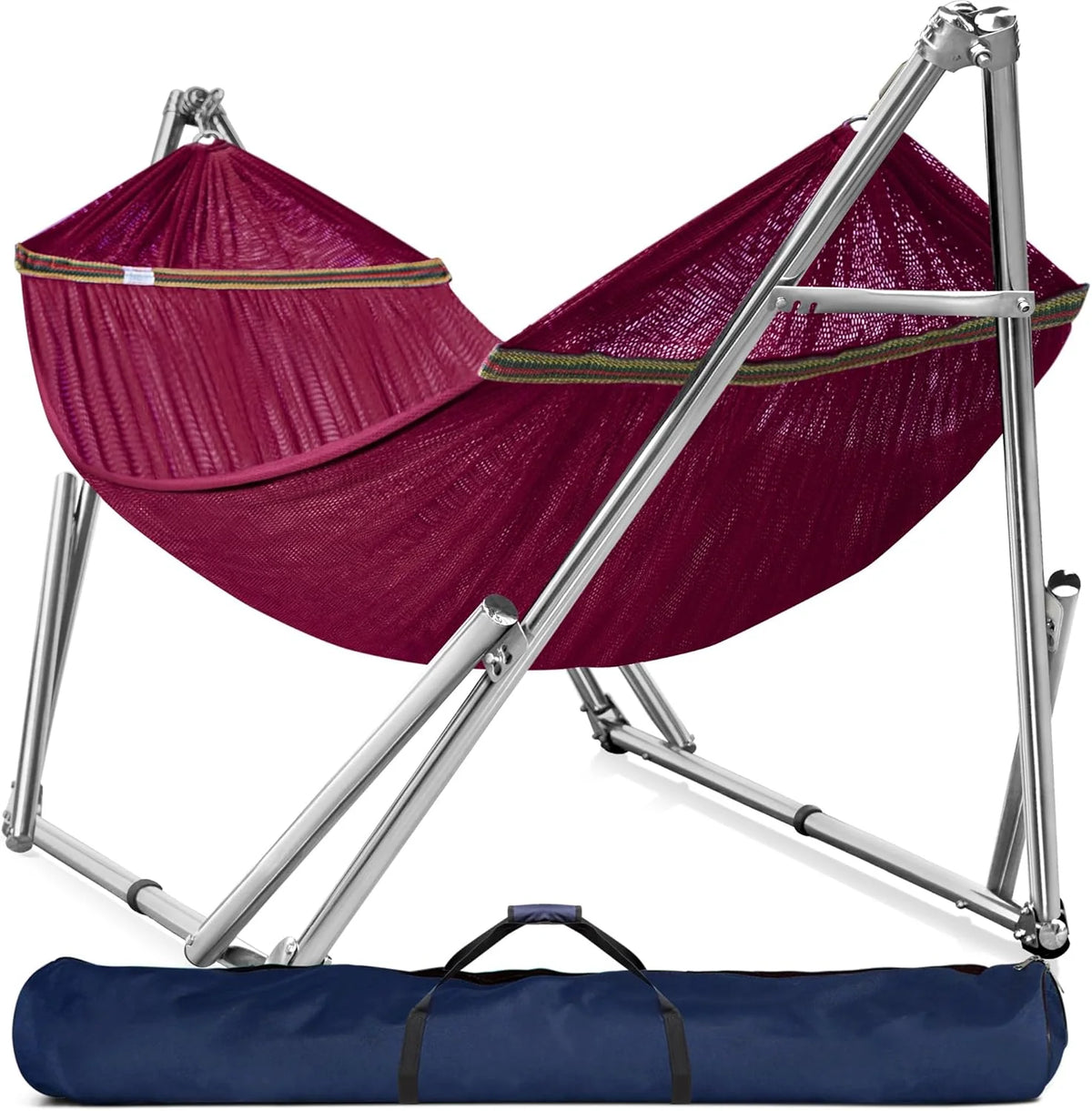 Double hammock with frame, with a load capacity of 650 pounds, double hammock with support rods, made of high-quality 201 stainless steel, assembled in 30 seconds, sturdy and flexible portable hammock frame, suitable for outdoor and indoor use, black