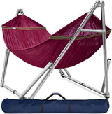 Double hammock with frame, with a load capacity of 650 pounds, double hammock with support rods, made of high-quality 201 stainless steel, assembled in 30 seconds, sturdy and flexible portable hammock frame, suitable for outdoor and indoor use, black