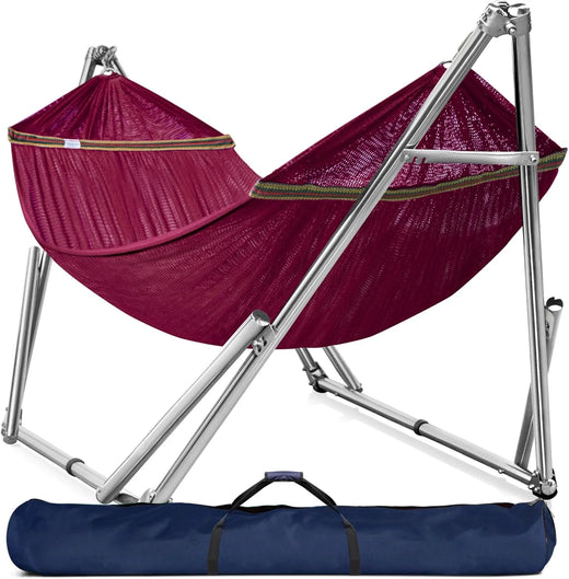 Double hammock with frame, with a load capacity of 650 pounds, double hammock with support rods, made of high-quality 201 stainless steel, assembled in 30 seconds, sturdy and flexible portable hammock frame, suitable for outdoor and indoor use, black