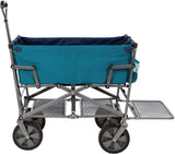 A foldable double-layer outdoor multi-functional truck, equipped with a long lower shelf, in blue-green color. image 2