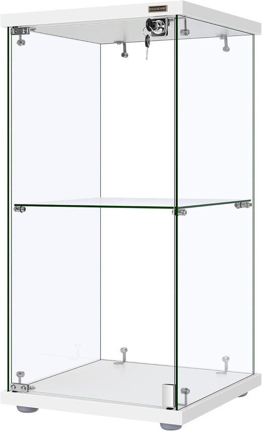 4 Layers 15.7''W x 15.7''D x 62.6''H Glass Display Cabinet Countertop Showcase with Lock, 5mm Tempered Glass 25mm MDF Base