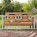 Backyard Discovery 55" Cedar Wood Farmhouse Outdoor Porch Swing Bench with Two-Person Seating, Durable Hanging Chains, Water-Resistant, Heavy-Duty 600 Lbs Weight Capacity for Patio, Deck, Garden image 2