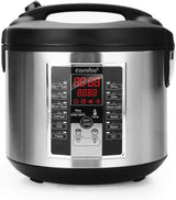 Compact electric rice cooker, 6-in-1 stainless steel multi-functional cooking utensil, slow cooker, steamer, frying pan, heater and warmer, 2-gallon capacity (8 cups cooked, 4 cups uncooked), suitable for brown rice, quinoa and oats, 6 one-button pro