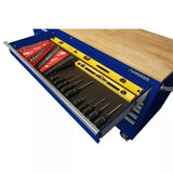 Husky 72 in. 18-Drawer Mobile Workbench with Solid Wood Top in Gloss Blue image 3