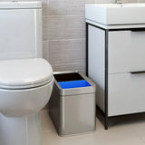 16-gallon contact-free trash and recycling bins, made of stainless steel, with a double compartment design (each compartment holds 8 gallons), suitable for recycling and waste disposal in the kitchen. image 4