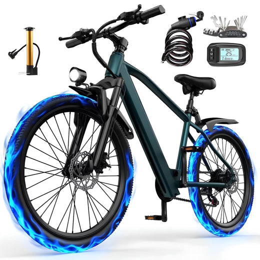 26 in Electric Bike for Adult,400W Motor,Top Speed 25MPH,40Miles Long Range,City Commuting E-bicycle With Front Fork Suspension, Dual Disc Brakes