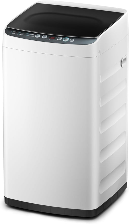 Portable Washer with 6 Cycles, Drum Clean, Quick, Stainless Steel Tub, Transparent Lid, LED Display Washing Machine, White
