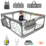 Baby Playpen with Mat 75"*59", Extra Large Playpen for Babies and Toddlers with Storage Bag, BPA-Free, Non-Toxic, Safe No Gaps Playards for Babies, Sturdy Safety Play Yard for Indoor Outdoor Fun, Grey image 2