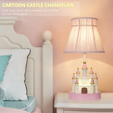Cartoon children's table. Light pink bedside table. Princess-style cute castle-shaped resin material lamp for girls' bedroom and living room, with fabric shade cover. image 2