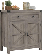 Coffee Bar Cabinet, Kitchen Storage Cabinet, Modern Farmhouse Buffet Sideboard with Drawer and Adjustable Shelf, Barn Door Accent Cabinets for Kitchen, Dining Room, Entryway, White image 4