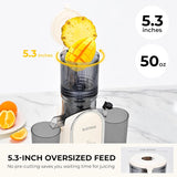 Cold press juicer, 5.3-inch feed opening, slow-speed mixing type machine, power 300 watts, capable of extracting whole fruits and vegetables, easy to clean, high juice output, white appearance image 4