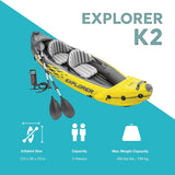 Explorer K2 Inflatable Kayak Set: Includes luxurious 86-inch aluminum paddle and high-output pump - extremely durable PVC material - adjustable seat with backrest - suitable for two people - maximum weight capacity 400 pounds image 2