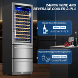 24 Inch Dual Drawer Fridge Under Counter with Wheels, Outdoor Beverage Refrigerator for Patio, Stainless Steel Weather-Proof, Freestanding or Built-In Installation, Ideal for Home and Commercial Use image 3