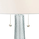 Modern desk lamp, 28.5 inches high, 2 sets. Features a sky-blue textured glass lampshade and a white cylindrical lampshade with a vortex pattern. Suitable for living room, bedroom, bedside table, night light, office, and home use. image 3