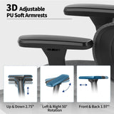 Ergonomic Mesh Office Chair with 3D Adjustable Armrest,Plastic Frame High Back Desk Computer Chair Ergo3d Ergonomic Office Chair with Wheels for Home & Office Black image 4
