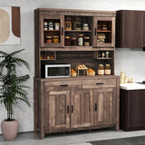 78.5-inch high kitchen cabinet storage unit, large storage cabinet with glass doors, equipped with drawers and adjustable shelves. The wooden kitchen storage unit has a microwave shelf, suitable for a home coffee bar. image 2