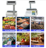Commercial digital scale, equipped with thermal printer, 4 window vertical double-sided LCD display, capable of printing labels, maximum load capacity of 66 pounds, 110 volts, portable, suitable for warehouses, restaurants, bakeries image 2