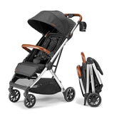 V2 Compact Baby Stroller - Premium vegetarian leather material, one-handed folding, infinitely adjustable tilt angle, aerospace-grade aluminum frame, oversized sunshade, spacious storage space, folding umbrella-style baby stroller - Desert Berry Colo image 2